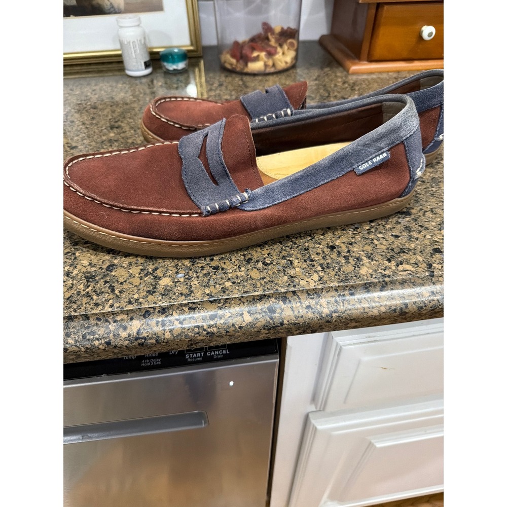 Cole Haan Grant Canoe Penny Loafer Mens 13M Burgundy‎ Blue Suede Driver C20890